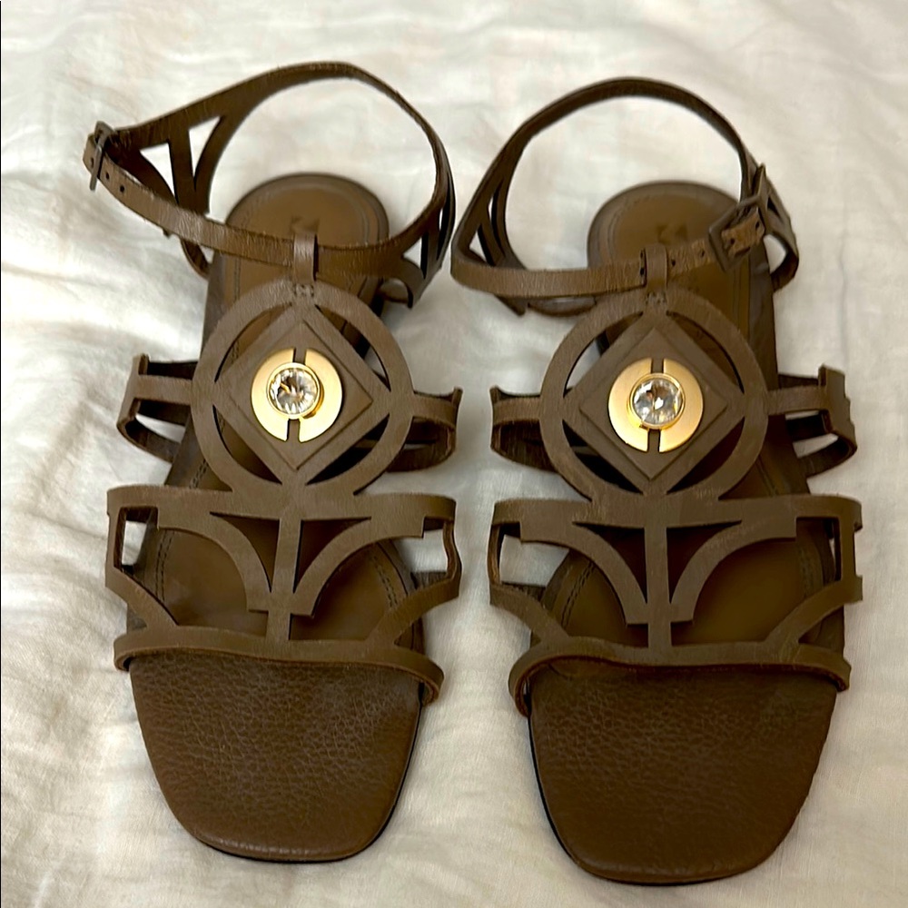 Merceds Castillo Putty Beige with Gold and Rhineston Strap Sandals